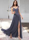 Taniya A-Line V-neck Floor-Length Chiffon Bridesmaid Dress With Split Front STKP0013086