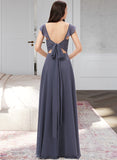 Taniya A-Line V-neck Floor-Length Chiffon Bridesmaid Dress With Split Front STKP0013086