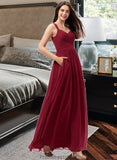 Sydney A-Line Sweetheart Floor-Length Chiffon Bridesmaid Dress With Ruffle Pockets STKP0013087