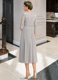 Toni A-Line V-neck Tea-Length Chiffon Lace Bridesmaid Dress With Pleated STKP0013088