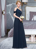 Nyasia A-line One Shoulder Floor-Length Chiffon Bridesmaid Dress With Ruffle STKP0013091