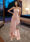 Kaydence Trumpet/Mermaid V-neck Asymmetrical Bridesmaid Dress With Ruffle STKP0013094