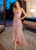 Kaydence Trumpet/Mermaid V-neck Asymmetrical Bridesmaid Dress With Ruffle STKP0013094