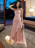 Kaydence Trumpet/Mermaid V-neck Asymmetrical Bridesmaid Dress With Ruffle STKP0013094