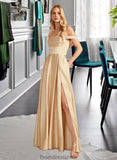 Ainsley A-Line Off-the-Shoulder Floor-Length Bridesmaid Dress With Split Front Pockets STKP0013095