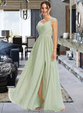 Brooklyn A-Line V-neck Floor-Length Bridesmaid Dress With Lace Split Front STKP0013096