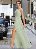 Brooklyn A-Line V-neck Floor-Length Bridesmaid Dress With Lace Split Front STKP0013096