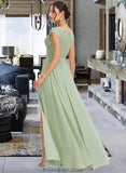 Brooklyn A-Line V-neck Floor-Length Bridesmaid Dress With Lace Split Front STKP0013096