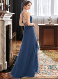 Cali A-Line V-neck Floor-Length Bridesmaid Dress With Ruffle Split Front STKP0013097