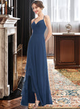 Cali A-Line V-neck Floor-Length Bridesmaid Dress With Ruffle Split Front STKP0013097