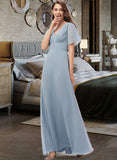 Meredith A-Line V-neck Floor-Length Chiffon Bridesmaid Dress STKP0013099