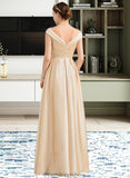 LuLu A-Line Off-the-Shoulder Floor-Length Satin Bridesmaid Dress With Ruffle Pockets STKP0013104