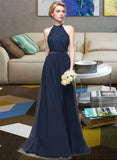 Abagail A-Line/Princess Scoop Neck Floor-Length Chiffon Bridesmaid Dress With Ruffle STKP0013105