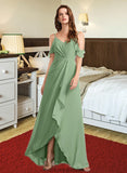 Mallory A-Line V-neck Asymmetrical Bridesmaid Dress With Split Front STKP0013109