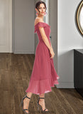 Sierra A-Line Off-the-Shoulder Tea-Length Bridesmaid Dress With Cascading Ruffles STKP0013110