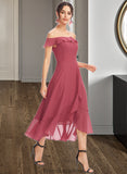 Sierra A-Line Off-the-Shoulder Tea-Length Bridesmaid Dress With Cascading Ruffles STKP0013110