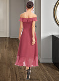 Sierra A-Line Off-the-Shoulder Tea-Length Bridesmaid Dress With Cascading Ruffles STKP0013110