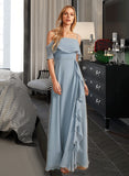 Aubree A-Line Off-the-Shoulder Floor-Length Bridesmaid Dress With Ruffle Split Front STKP0013116