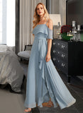 Aubree A-Line Off-the-Shoulder Floor-Length Bridesmaid Dress With Ruffle Split Front STKP0013116