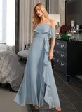 Aubree A-Line Off-the-Shoulder Floor-Length Bridesmaid Dress With Ruffle Split Front STKP0013116