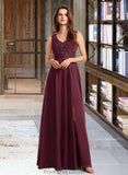 Taylor A-Line V-neck Floor-Length Bridesmaid Dress With Lace STKP0013117