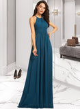 Kate A-Line Scoop Neck Floor-Length Bridesmaid Dress With Ruffle STKP0013120