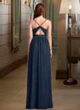 Mila A-Line V-neck Floor-Length Bridesmaid Dress With Lace STKP0013127