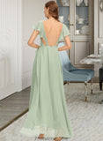 Danica A-Line V-neck Asymmetrical Chiffon Bridesmaid Dress With Cascading Ruffles STKP0013130