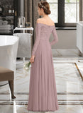 Virginia A-Line Off-the-Shoulder Floor-Length Chiffon Lace Bridesmaid Dress With Split Front STKP0013131