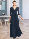 Vivienne A-Line V-neck Floor-Length Chiffon Bridesmaid Dress With Ruffle Bow(s) STKP0013132