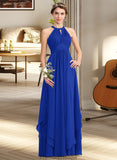 Lorena A-Line Scoop Neck Floor-Length Chiffon Bridesmaid Dress With Ruffle STKP0013133