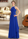 Lorena A-Line Scoop Neck Floor-Length Chiffon Bridesmaid Dress With Ruffle STKP0013133