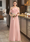 Cora A-Line V-neck Floor-Length Chiffon Bridesmaid Dress With Bow(s) Cascading Ruffles STKP0013134