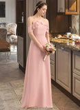 Cora A-Line V-neck Floor-Length Chiffon Bridesmaid Dress With Bow(s) Cascading Ruffles STKP0013134