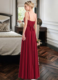 Lily A-Line V-neck Floor-Length Chiffon Bridesmaid Dress With Bow(s) STKP0013135