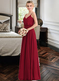 Lily A-Line V-neck Floor-Length Chiffon Bridesmaid Dress With Bow(s) STKP0013135