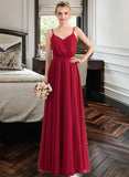 Lily A-Line V-neck Floor-Length Chiffon Bridesmaid Dress With Bow(s) STKP0013135