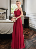 Lily A-Line V-neck Floor-Length Chiffon Bridesmaid Dress With Bow(s) STKP0013135