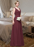 Sadie A-Line V-neck Floor-Length Chiffon Bridesmaid Dress With Ruffle Lace Beading Sequins STKP0013136