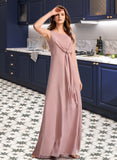 Monserrat A-Line Floor-Length Bridesmaid Dress With Bow(s) STKP0013139