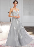 Jimena A-Line V-neck Floor-Length Bridesmaid Dress With Lace STKP0013140