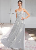 Jimena A-Line V-neck Floor-Length Bridesmaid Dress With Lace STKP0013140