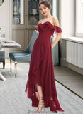 Marely A-Line Off-the-Shoulder Asymmetrical Bridesmaid Dress With Ruffle Split Front STKP0013141