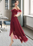 Marely A-Line Off-the-Shoulder Asymmetrical Bridesmaid Dress With Ruffle Split Front STKP0013141