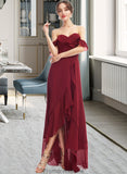 Marely A-Line Off-the-Shoulder Asymmetrical Bridesmaid Dress With Ruffle Split Front STKP0013141