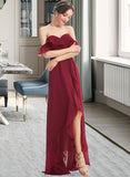 Marely A-Line Off-the-Shoulder Asymmetrical Bridesmaid Dress With Ruffle Split Front STKP0013141