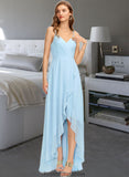 Isis A-Line V-neck Asymmetrical Chiffon Bridesmaid Dress With Cascading Ruffles STKP0013145