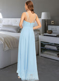 Isis A-Line V-neck Asymmetrical Chiffon Bridesmaid Dress With Cascading Ruffles STKP0013145