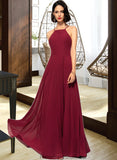 Dulce A-Line Scoop Neck Square Neckline Floor-Length Chiffon Bridesmaid Dress STKP0013146