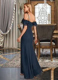 Melinda Sheath/Column Off-the-Shoulder Floor-Length Bridesmaid Dress With Ruffle Beading STKP0013149